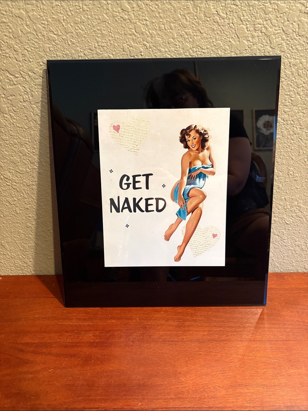 Vintage Pinup "Get Naked" Wall Art - Black Frame